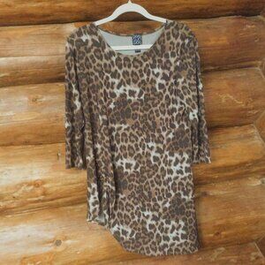 CLARA SUNWOO Animal Print Leopard Asymmetrical Ruched Pullover Tunic Size Medium